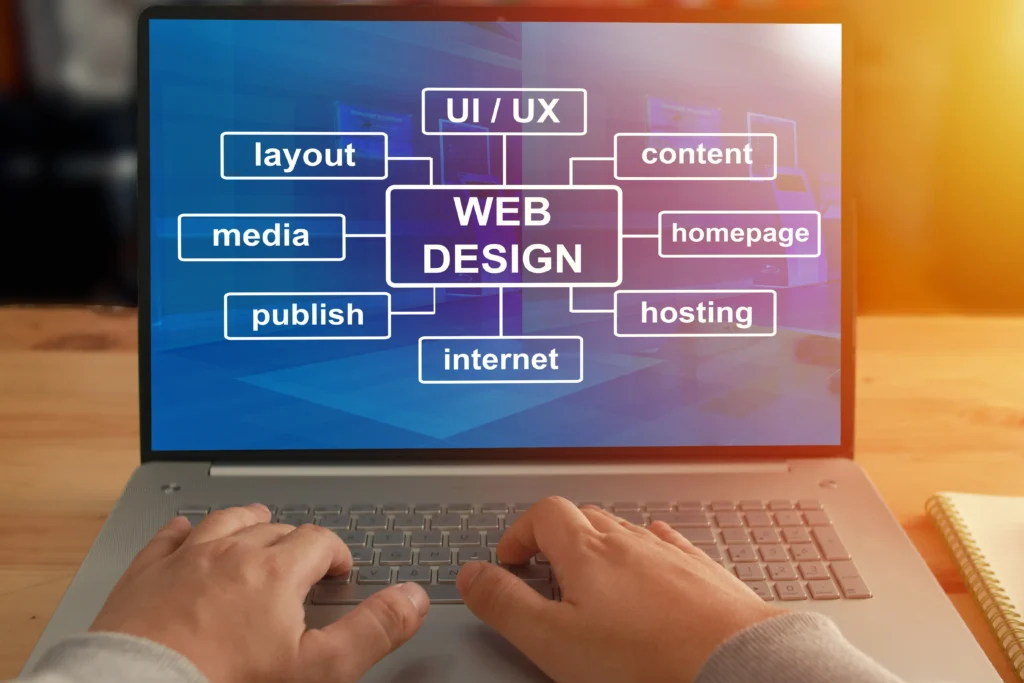 anonymous person typing laptop with web design program ui ux website layout design