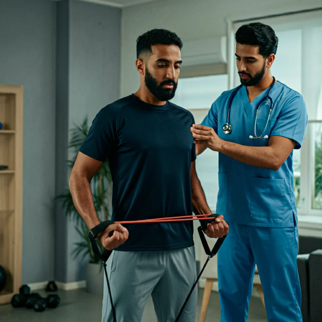 Patient rehabilitation session with physiotherapist in Sydney clinic