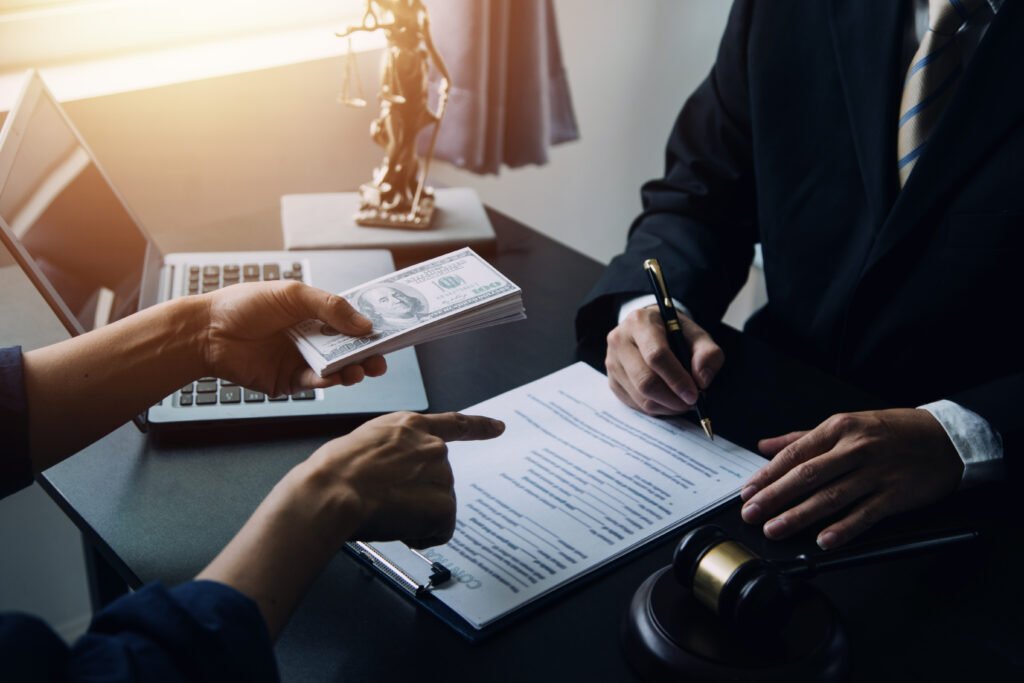 Professional lawyer consulting client in Perth law firm office