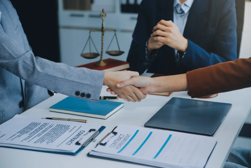 Professional lawyer consulting client in Adelaide law firm office