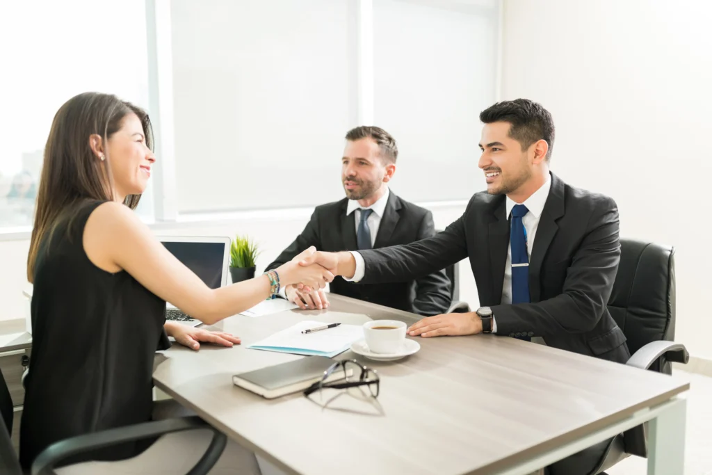 Professional lawyer consulting client in Brisbane law firm office