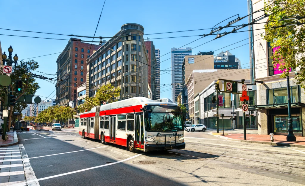 Electric Trolleybus Market Street Downtown San Francisco California United States