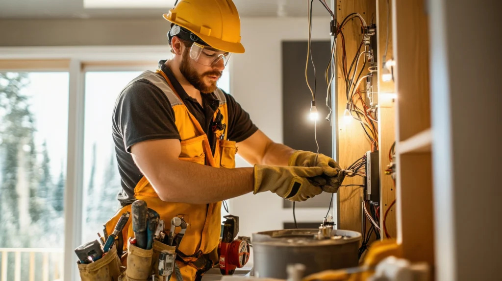 Licensed electrician working on electrical wiring in Perth residential property