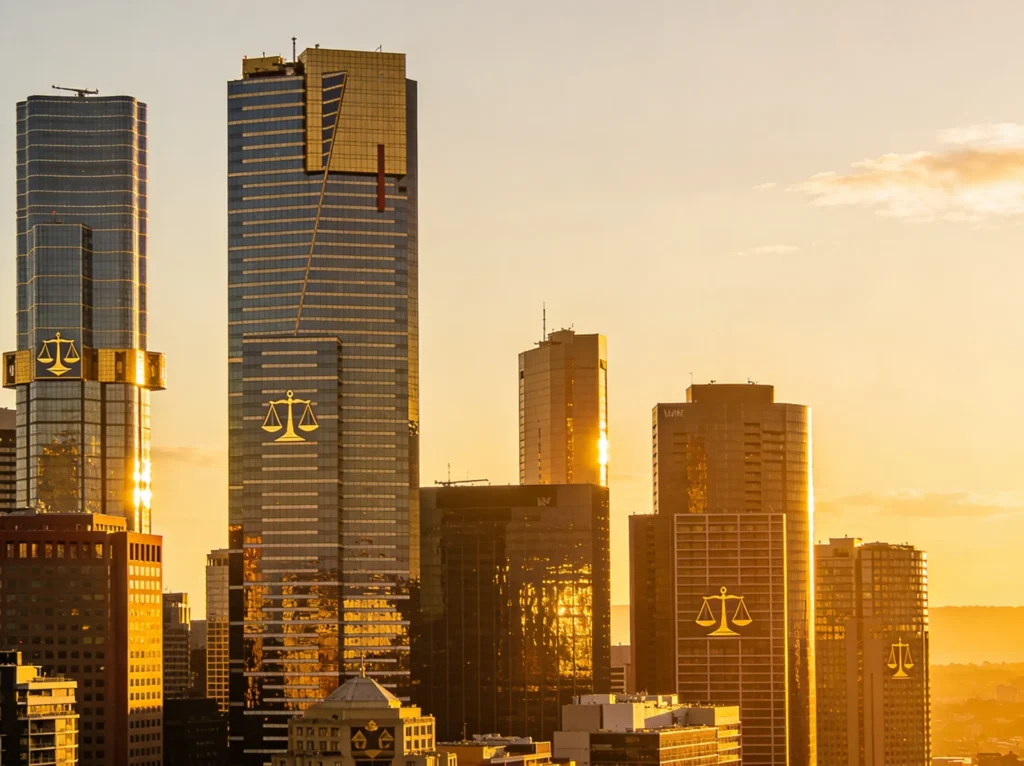 Professional lawyer consulting client in Melbourne law firm office