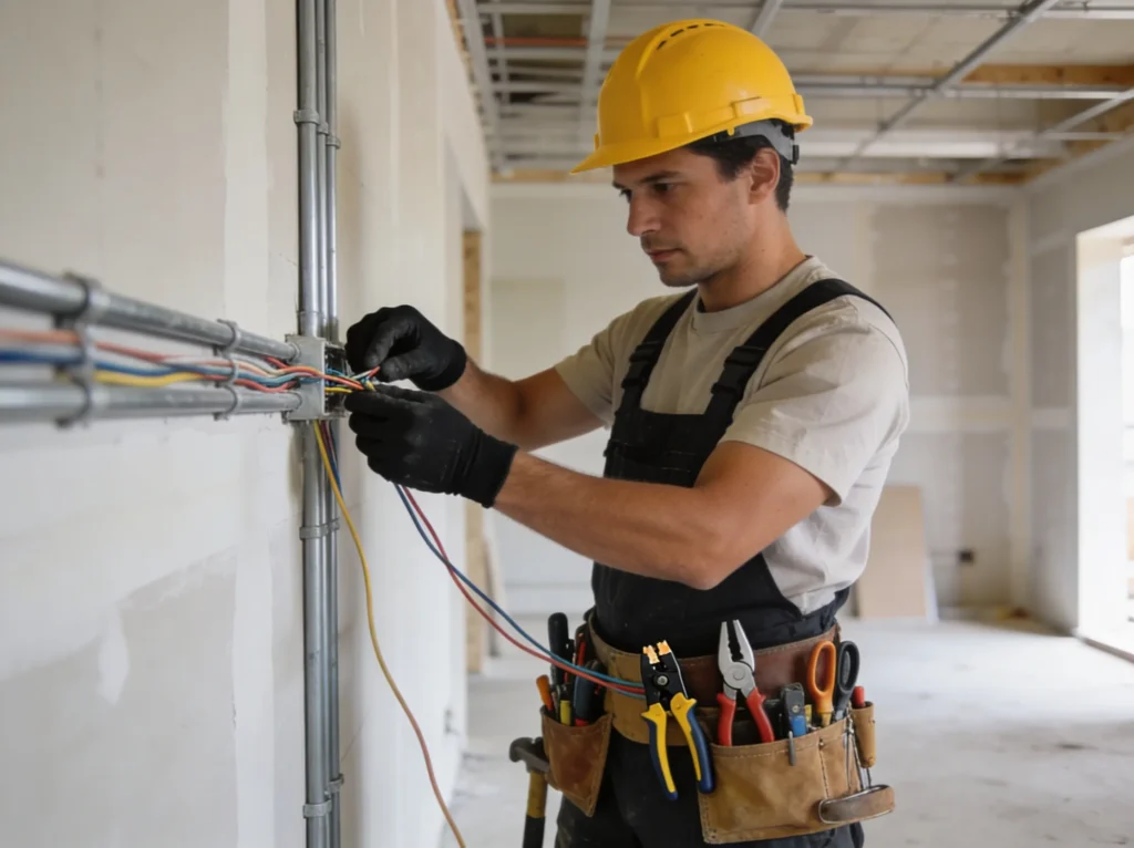 Licensed electrician working on electrical wiring in Melbourne residential property