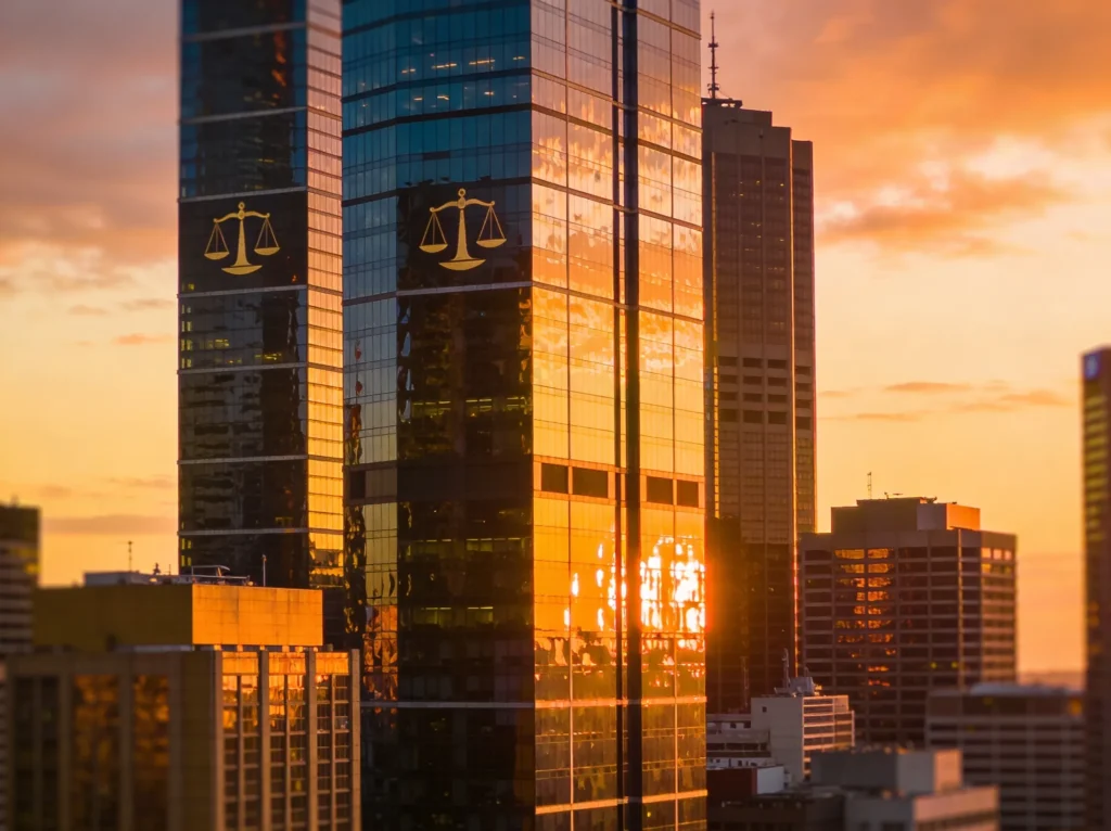 Professional lawyer consulting client in Melbourne law firm office