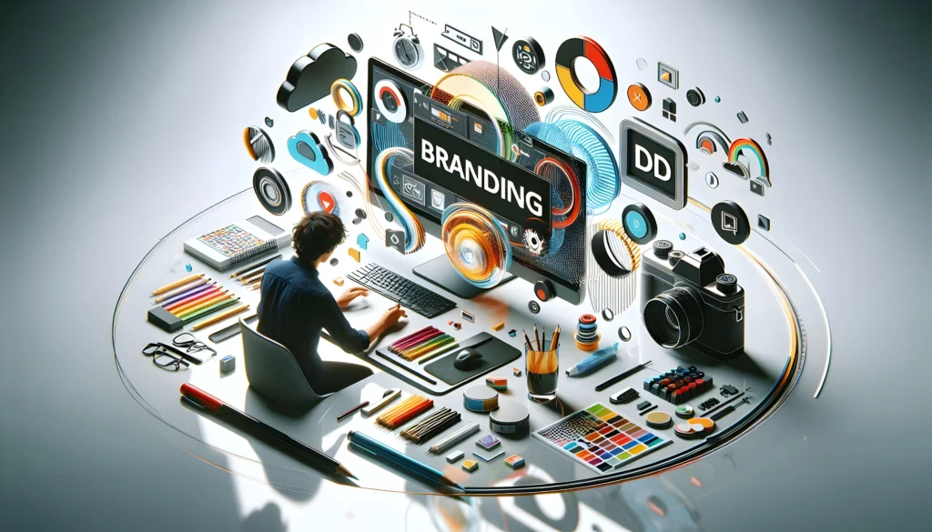 Graphic Designer Working Branding Glossy Flexible Workspace