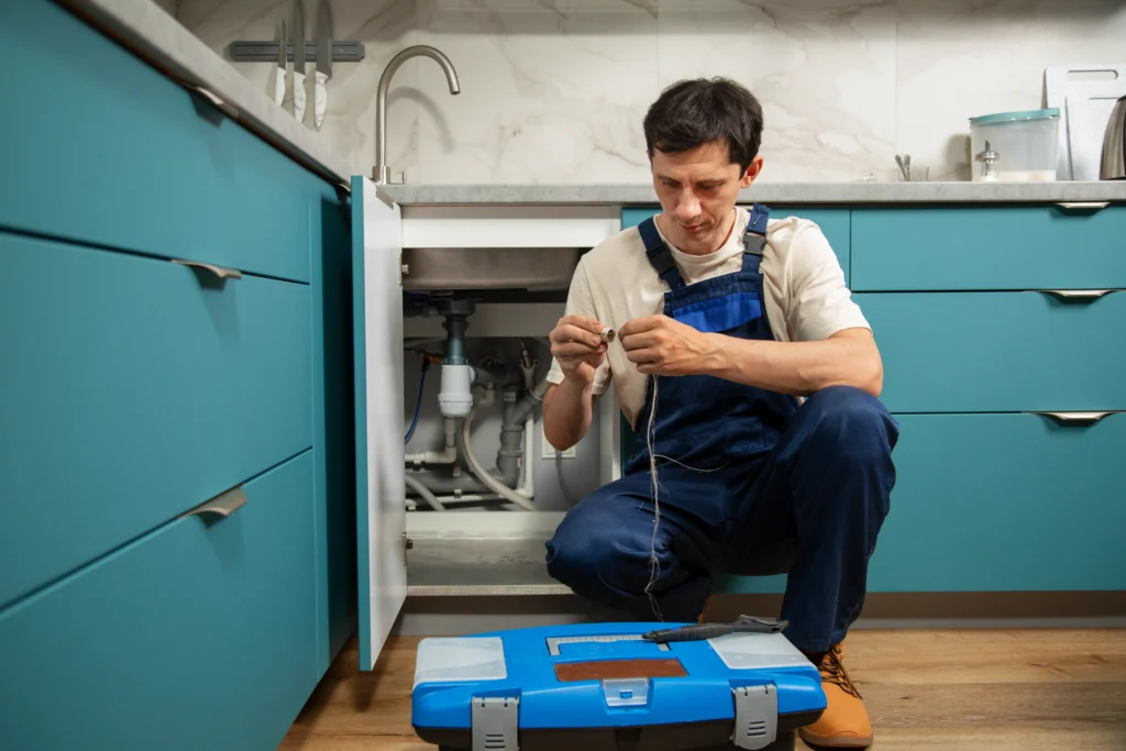 Professional plumber repairing pipes in Brisbane home plumbing service