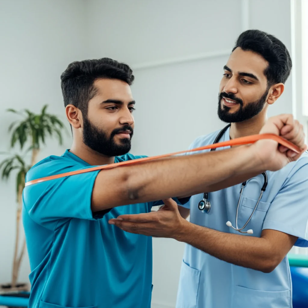 Patient rehabilitation session with physiotherapist in Adelaide clinic