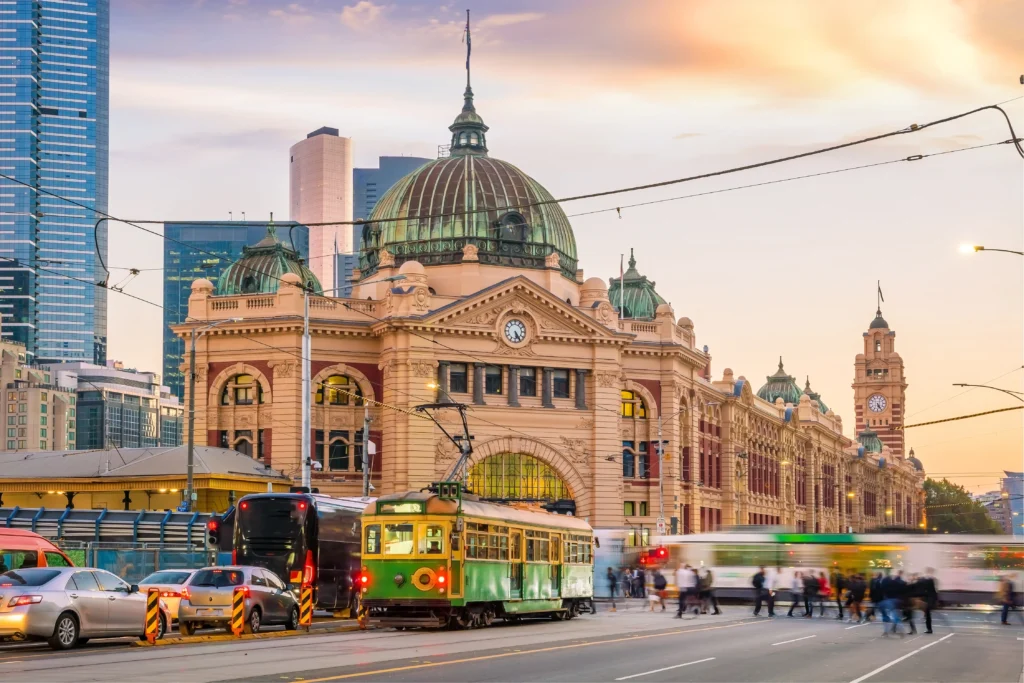 Street Railway Station in Melbourne, Australia,