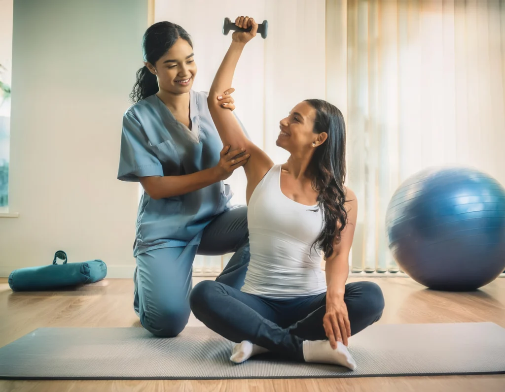 Patient rehabilitation session with physiotherapist in Melbourne clinic