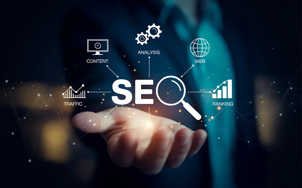 search engine optimization seo concept with digital marketing icons
