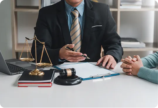 professional in a dark blazer negotiating