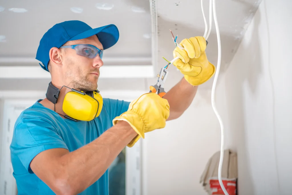 electrician in Hobart with branded uniform and service van graphic design for electrical business