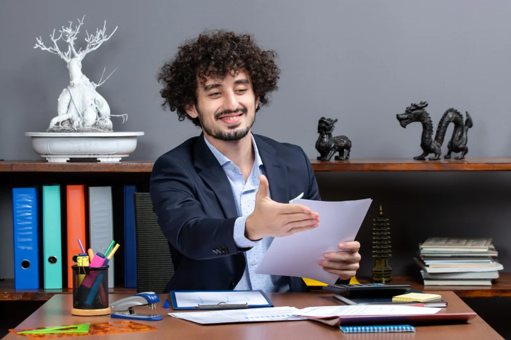 accountant in Perth office with branded business card and brochure graphic design for accounting firms