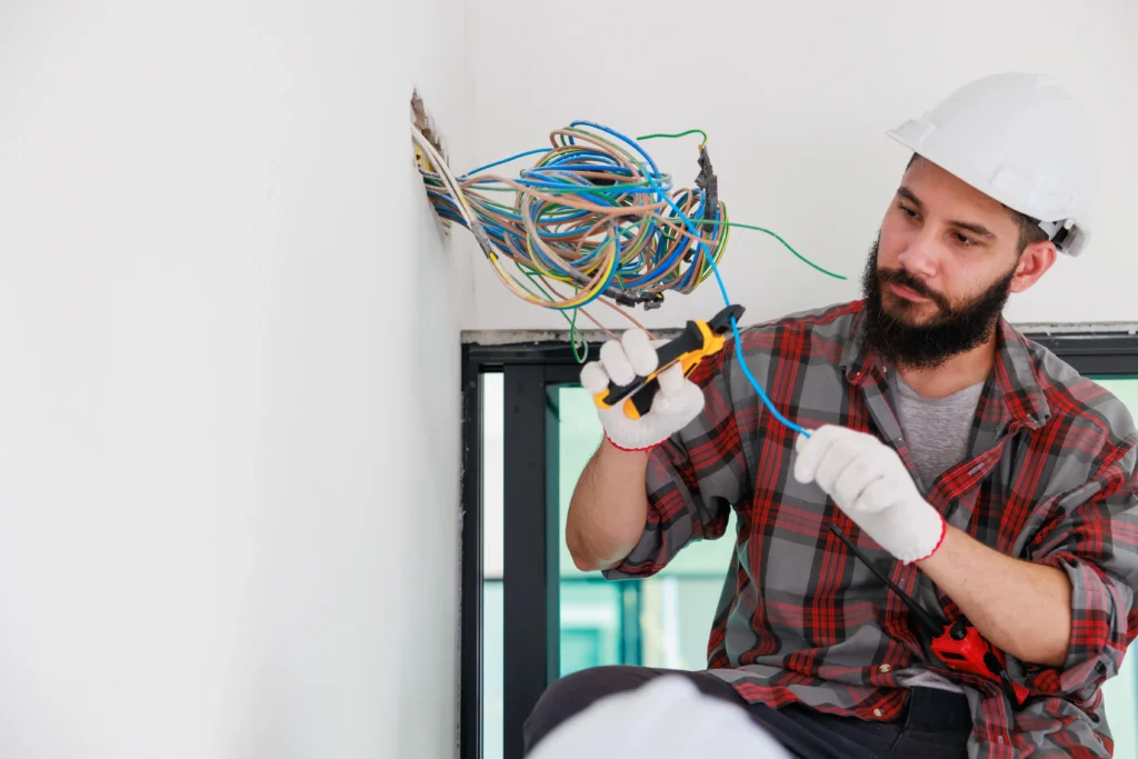 electrician in Hobart repairing electrical panel digital marketing for electricians