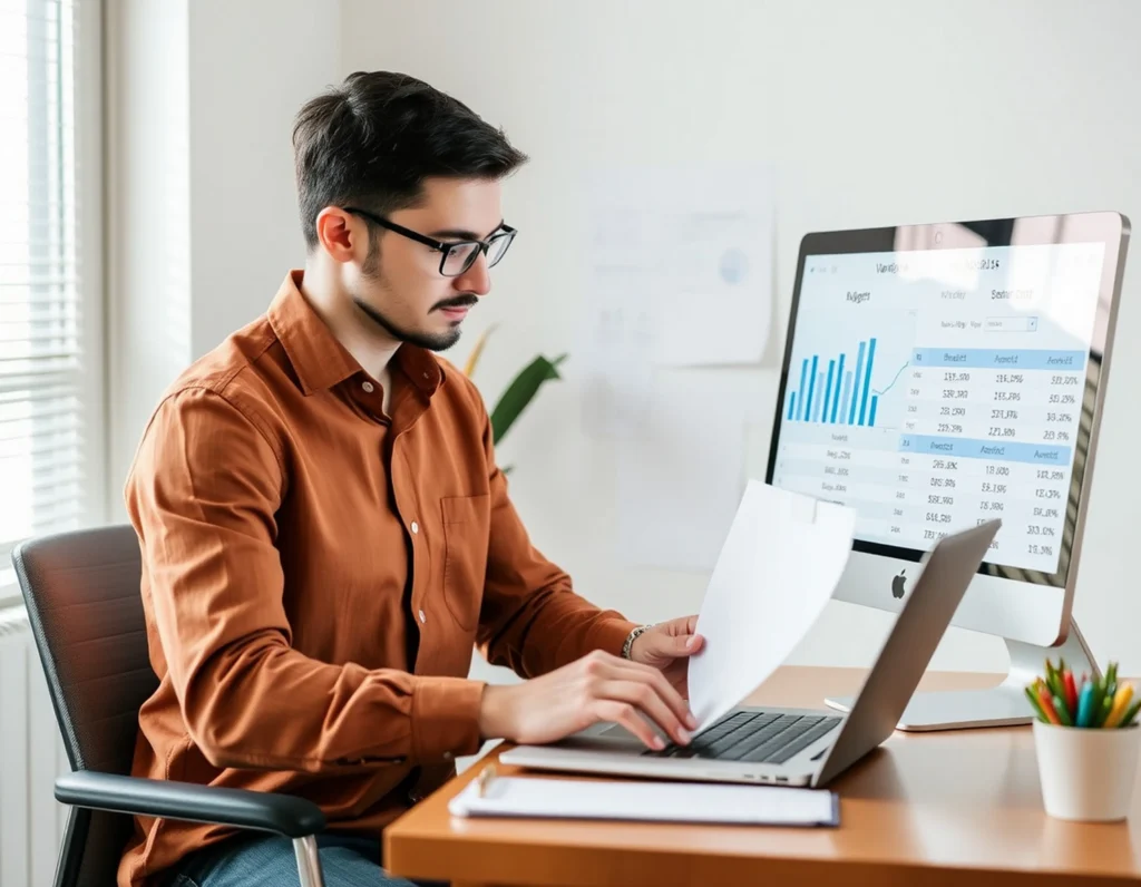 Professional accountant consulting client in Adelaide office for financial planning