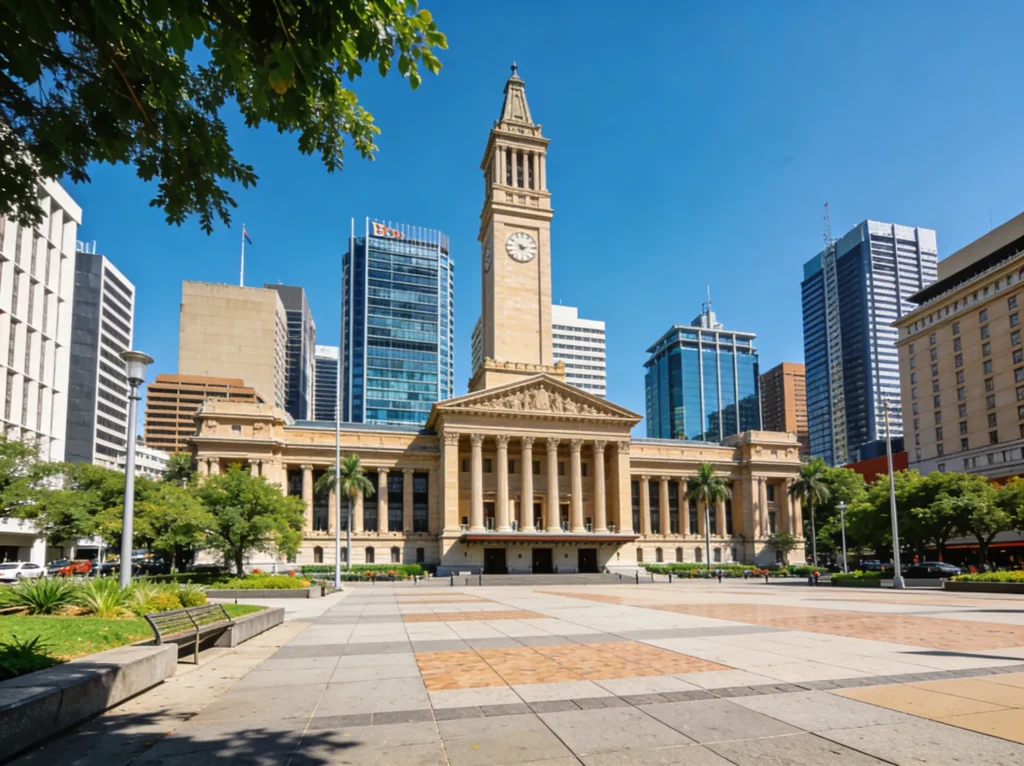 Brisbane city skyline for electrician app development services