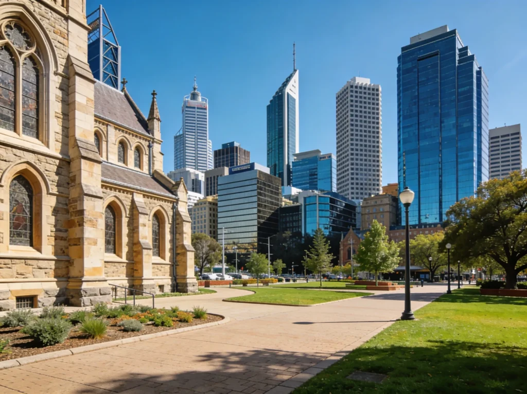 Perth city skyline representing app development services for builders in Perth