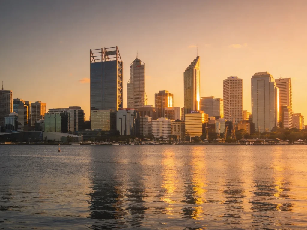 Perth skyline Australia representing electrician website design services
