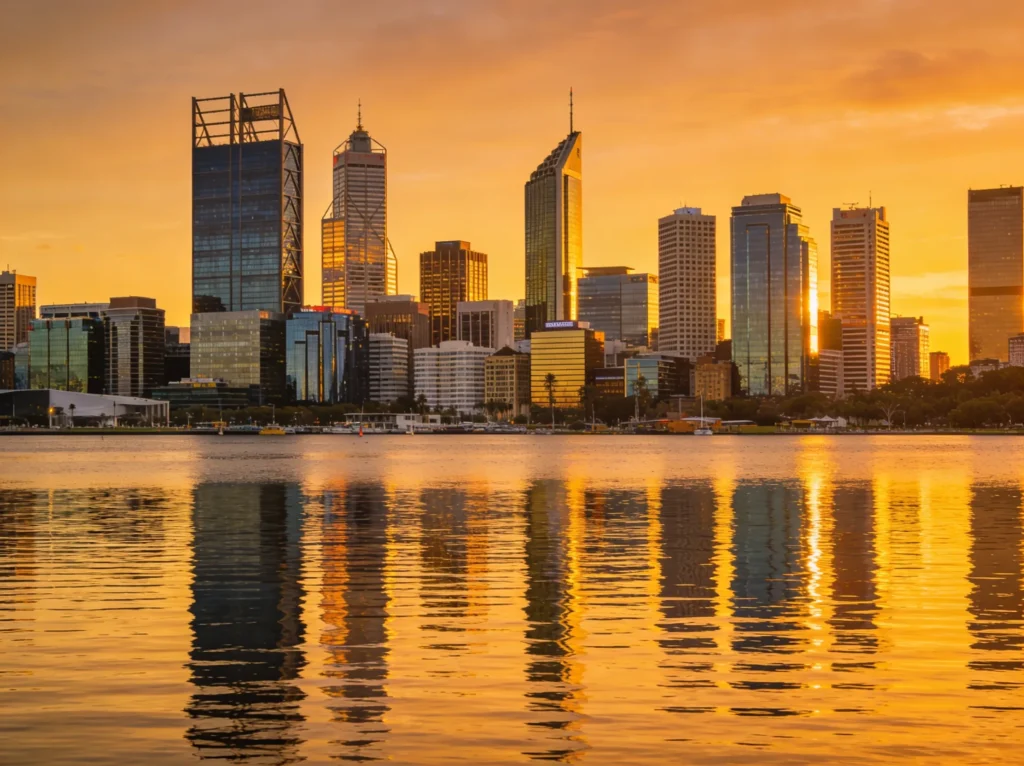 Perth skyline Australia representing plumbing website design services