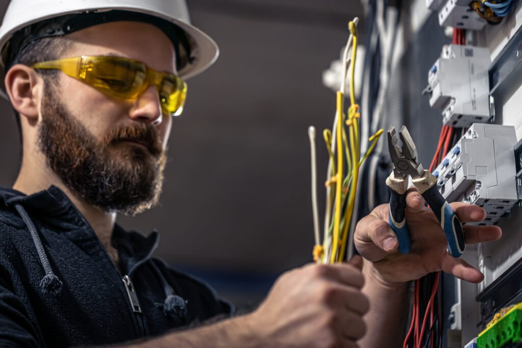 electrician in Brisbane with branded uniform and service van graphic design for electrical business