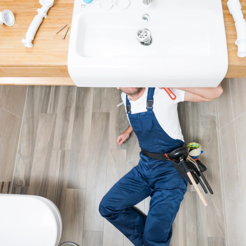 Brisbane plumber fixing bathroom sink Google Ads PPC marketing services for plumbers