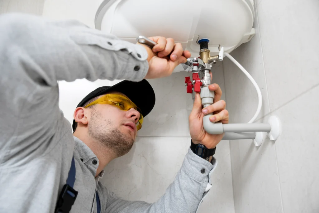 plumber in Perth with branded van and uniform graphic design for plumbing business
